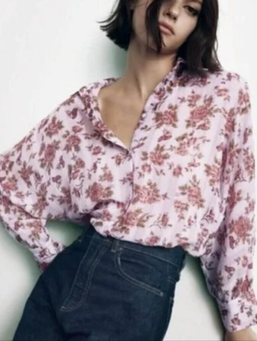 Zara Lavender Floral Button-Front Blouse